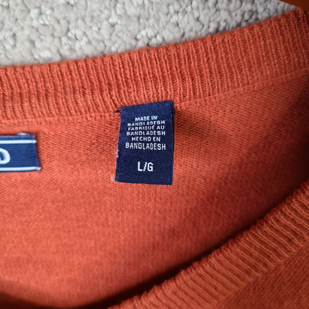Izod Sweater Mens Large Orange V Neck Cotton Blend‎ Long Sleeve Casual Pullover